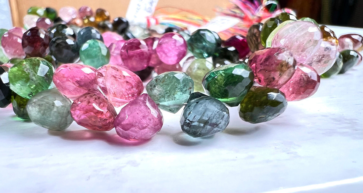 Multi Tourmaline Faceted onion drop 6-6.5mm Jewelry Making drop beads, AAA Quality Gems. 30 pcs, 60 pcs