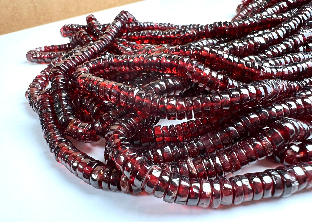 Mozambique Garnet smooth heishi roundel bead, Merlot Dark Red 5.5-6mm Jewelry Making Gemstone Beads, Heavy Weight Gemstone 7”, 14” strand