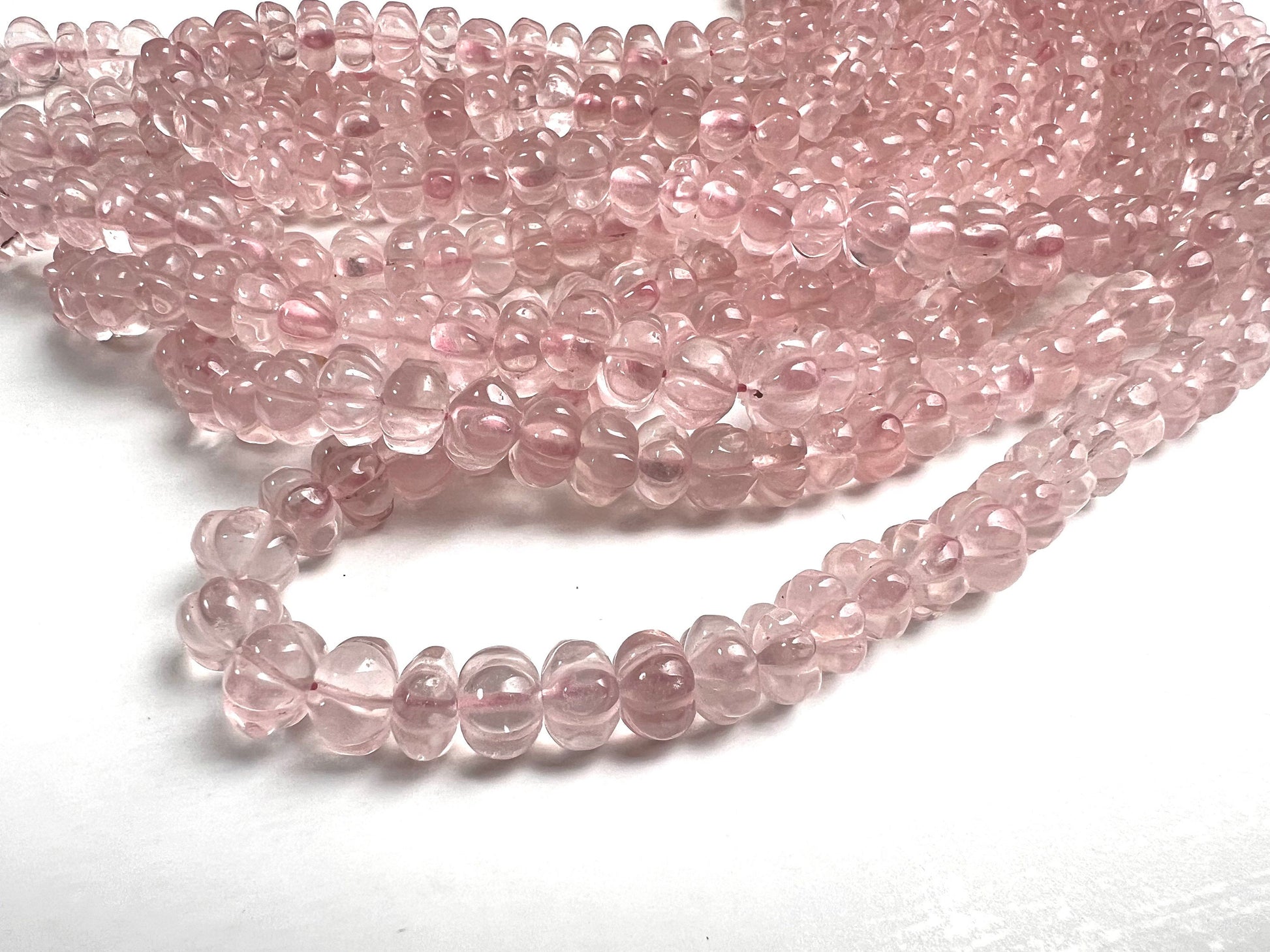 Natural Morganite Handcrafted Pumpkin Shape Melon carved Beads,7.5-8.5 Sold by Piece