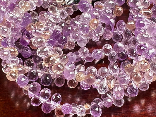 Natural Ametrine Faceted Briolette drop Purple Yellow Beads. Drop shape 3.5-5.5x7.5mm