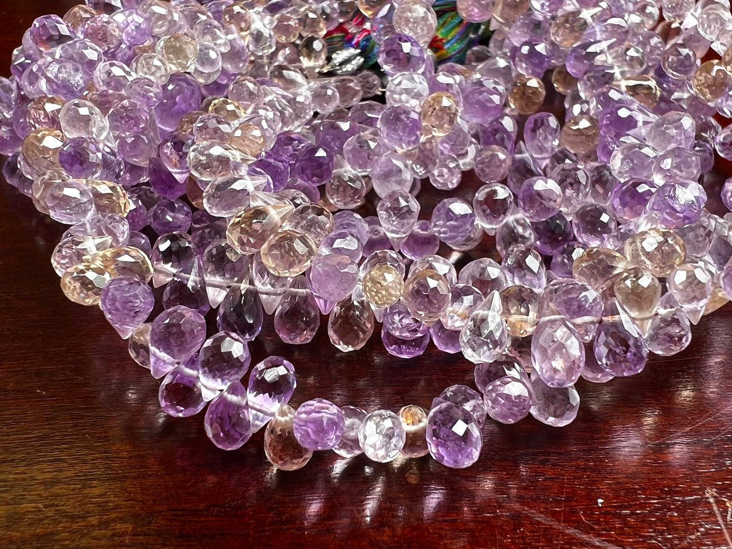 Natural Ametrine Faceted Briolette drop Purple Yellow Beads. Drop shape 3.5-5.5x7.5mm