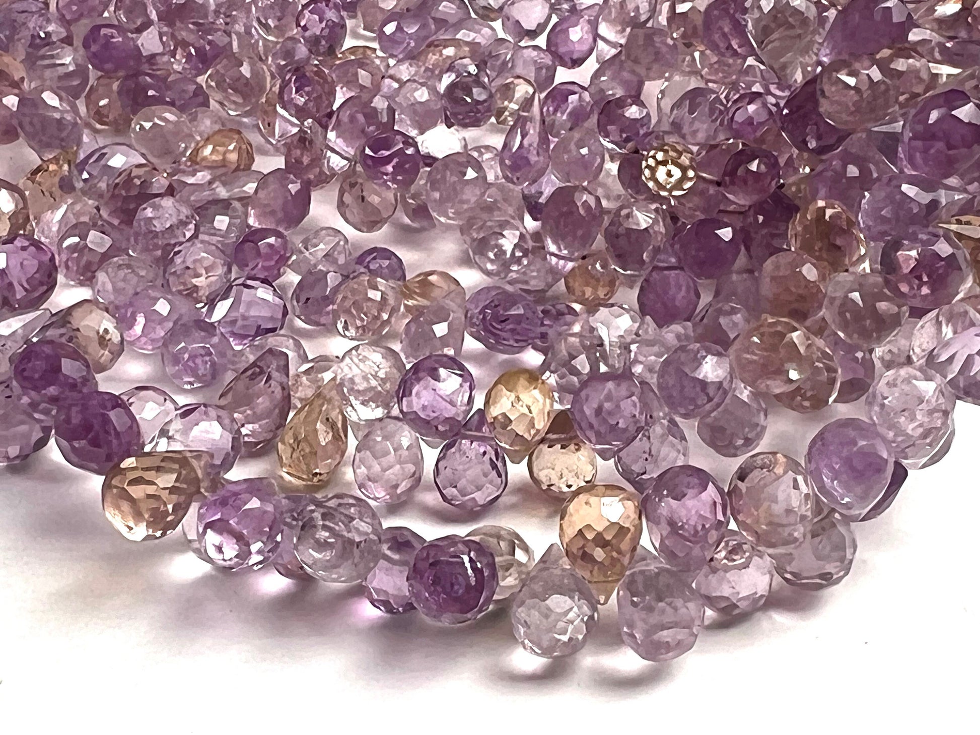 Natural Ametrine Faceted Briolette drop Purple Yellow Beads. Drop shape 3.5-5.5x7.5mm