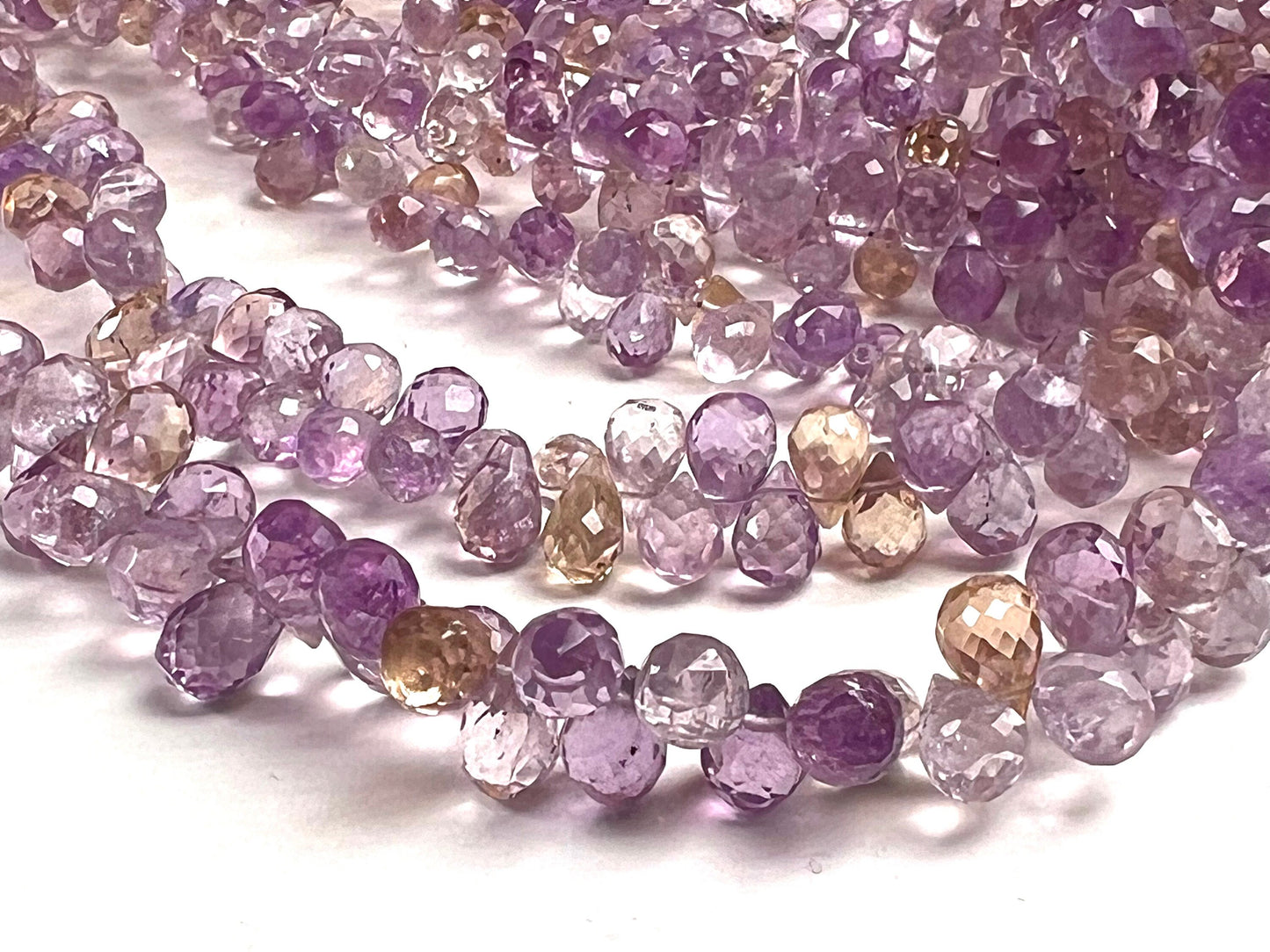 Natural Ametrine Faceted Briolette drop Purple Yellow Beads. Drop shape 3.5-5.5x7.5mm