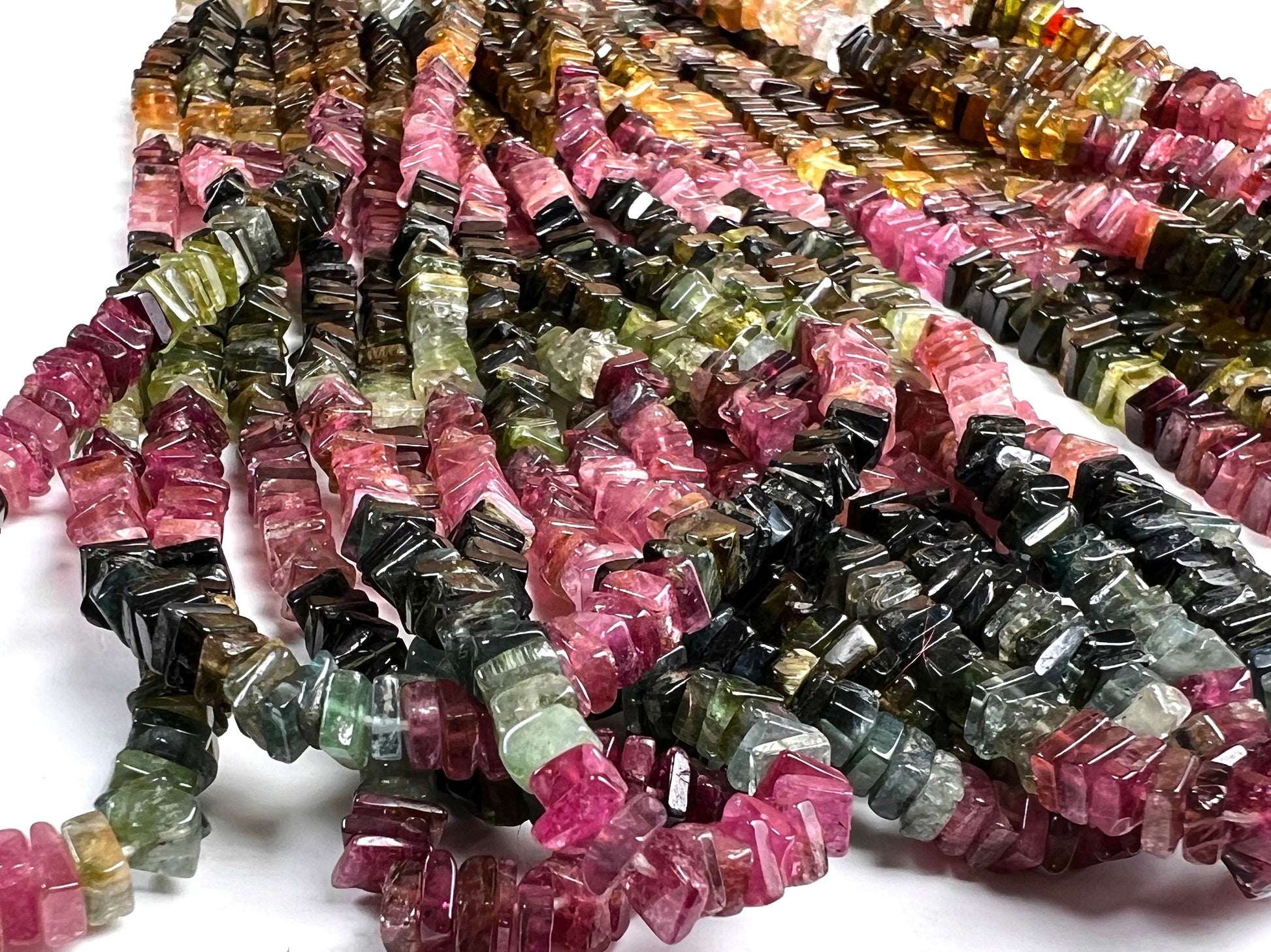 Natural Multi Watermelon Tourmaline Square Heishi raw smooth beads Jewelry Making, healing Beads 7", 14" St, 4-5mm