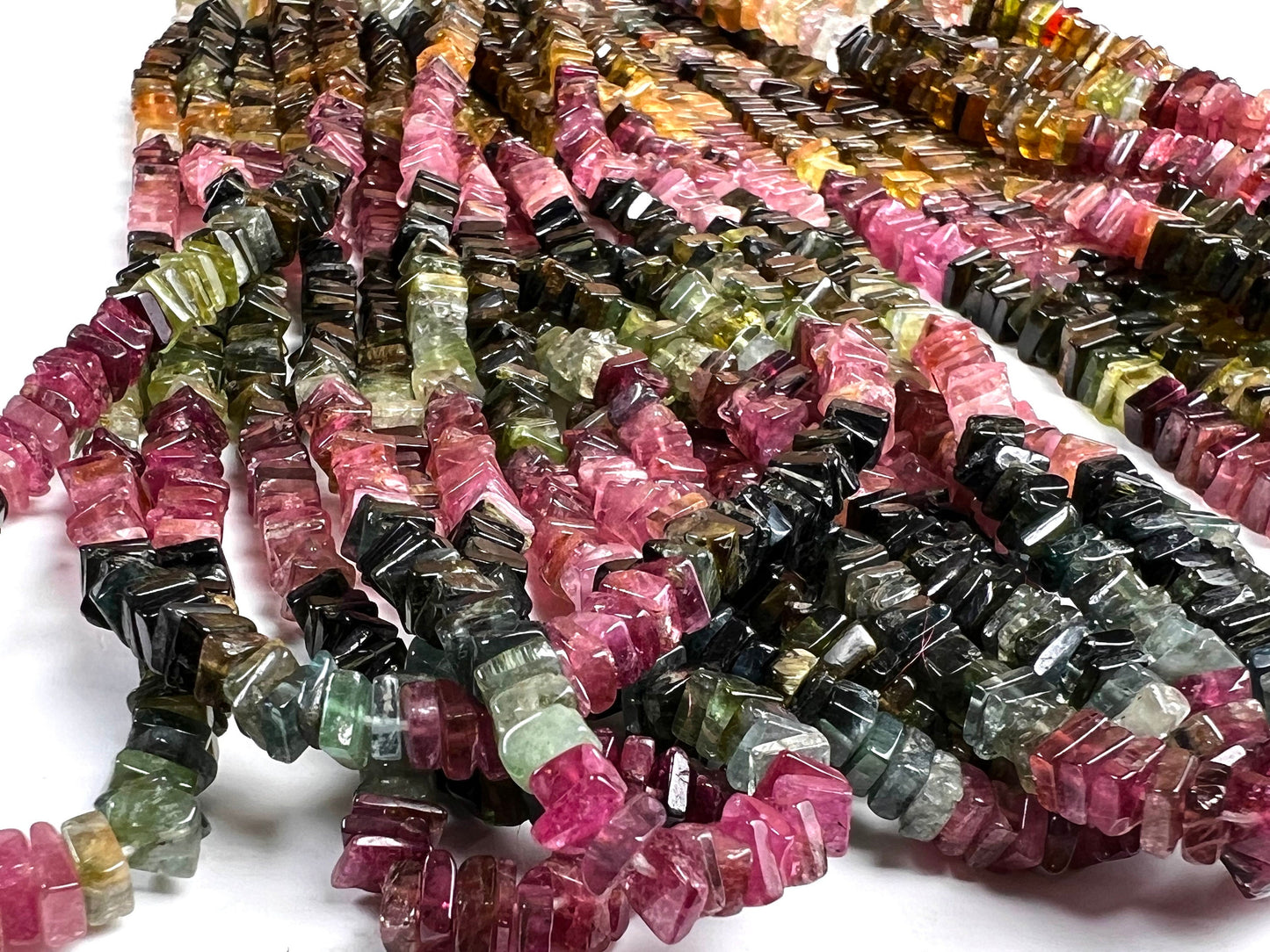 Natural Multi Watermelon Tourmaline Square Heishi raw smooth beads Jewelry Making, 7", 14" St, 4-5mm