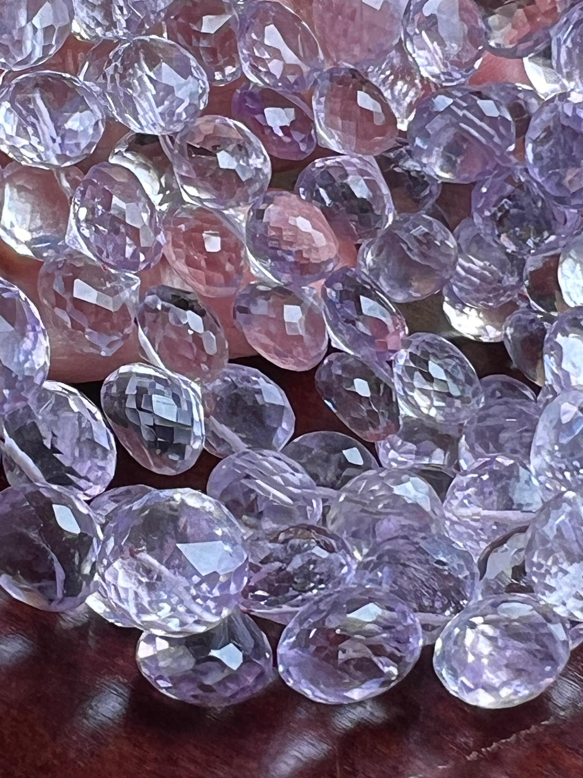 Natural Pink Amethyst Faceted Onion 6.5x10mm- 8-9mm Large lavender pink Briolette Drop for Jewelry Making DIY Gemstone Beads. 10pcs