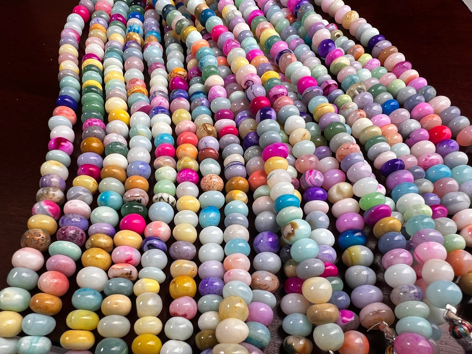 Multi Opal Smooth tyre Roundel mix disco Freeform Beads Jewelry Making Gemstone Beads 8” strand