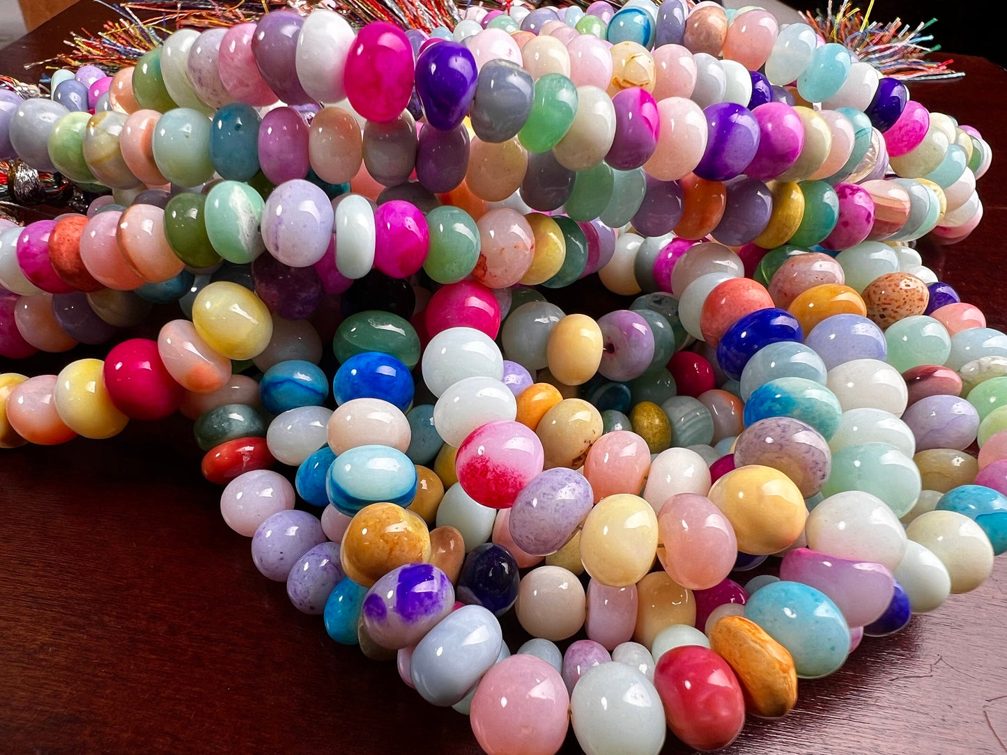 Multi Opal Smooth tyre Roundel mix disco Freeform Beads Jewelry Making Gemstone Beads 8” strand