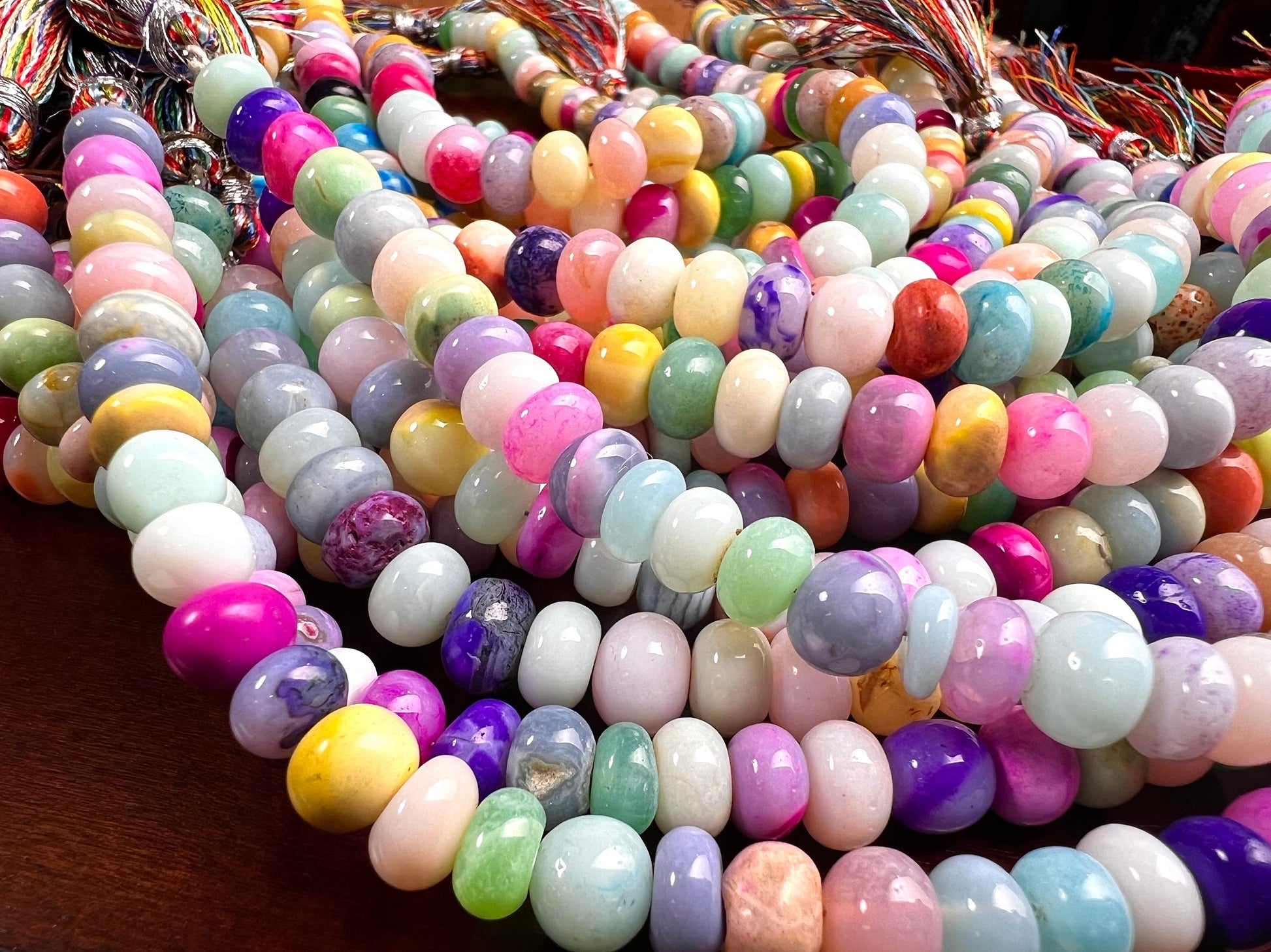 Multi Opal Smooth tyre Roundel mix disco Freeform Beads Jewelry Making Gemstone Beads 8” strand