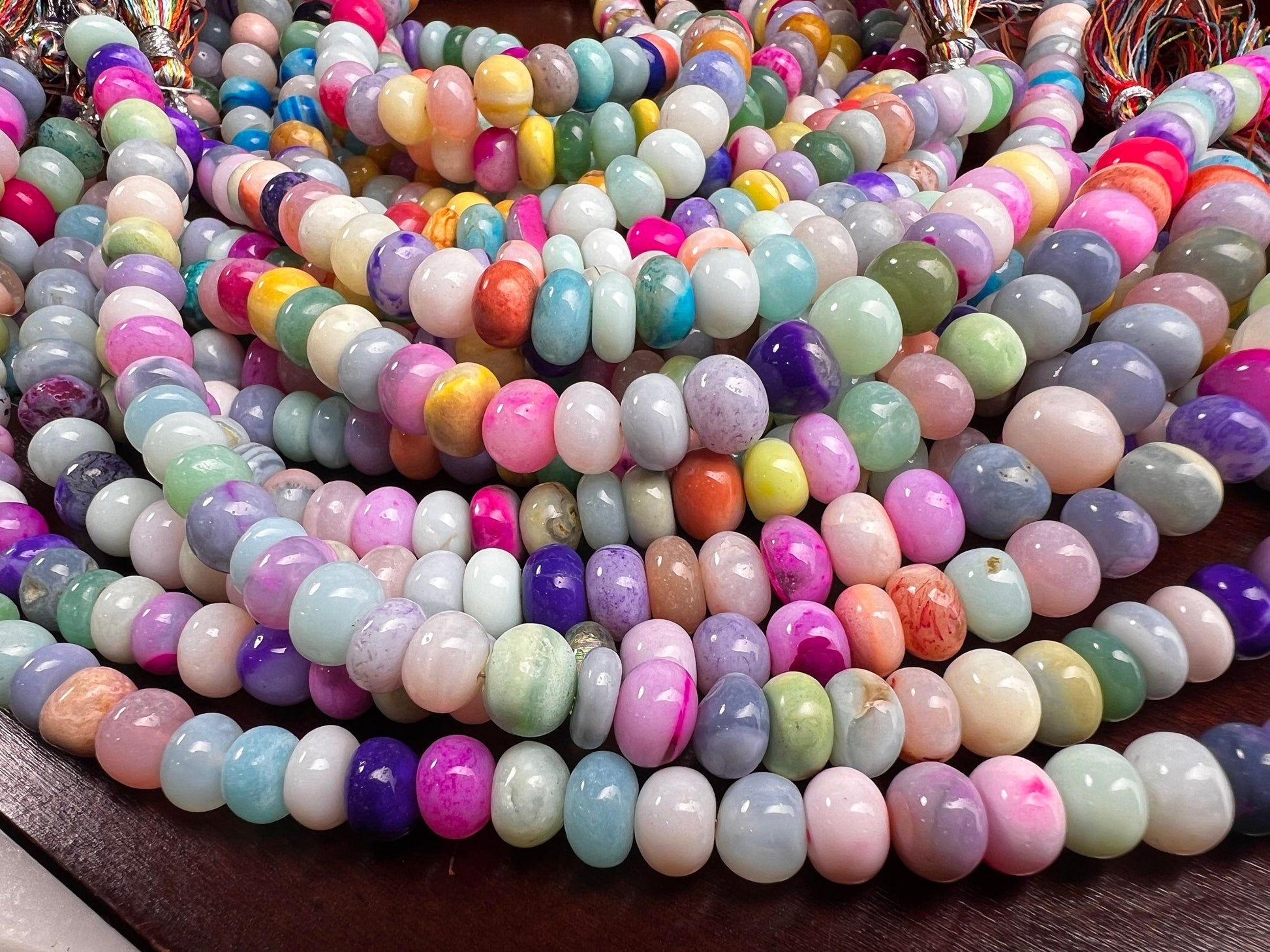 Multi Opal Smooth tyre Roundel mix disco Freeform Beads Jewelry Making Gemstone Beads 8” strand