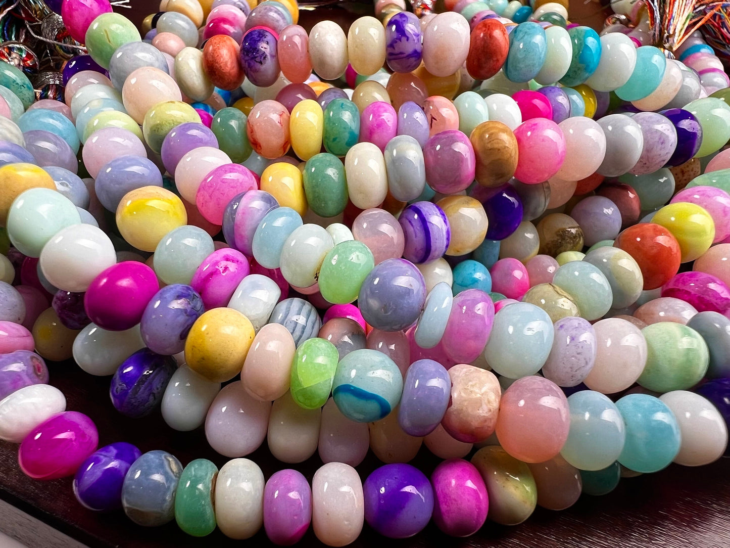 Multi Opal Smooth tyre Roundel mix disco Freeform Beads Jewelry Making Gemstone Beads 8” strand