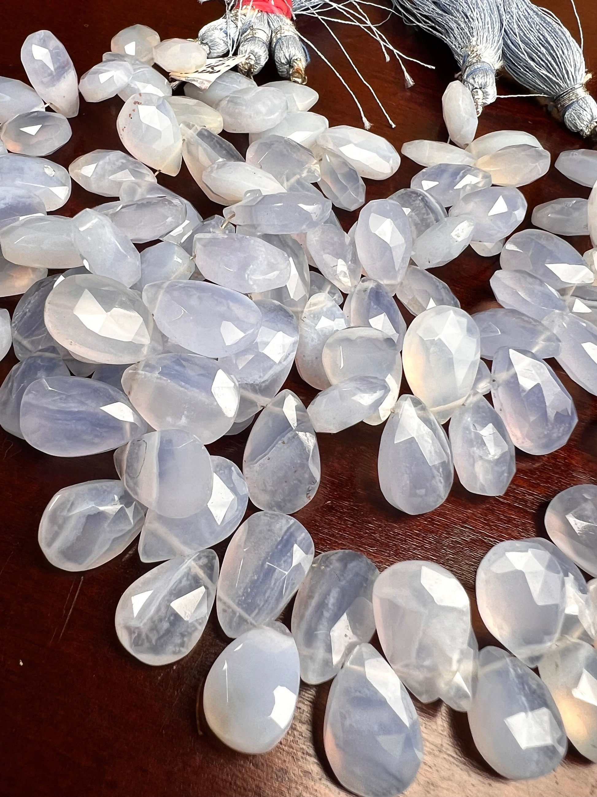 Natural Sky Blue Chalcedony Briolette Faceted 9x15mm large Drop Jewelry Making Gemstone beads 4pcs, 10cs, 20 pcs