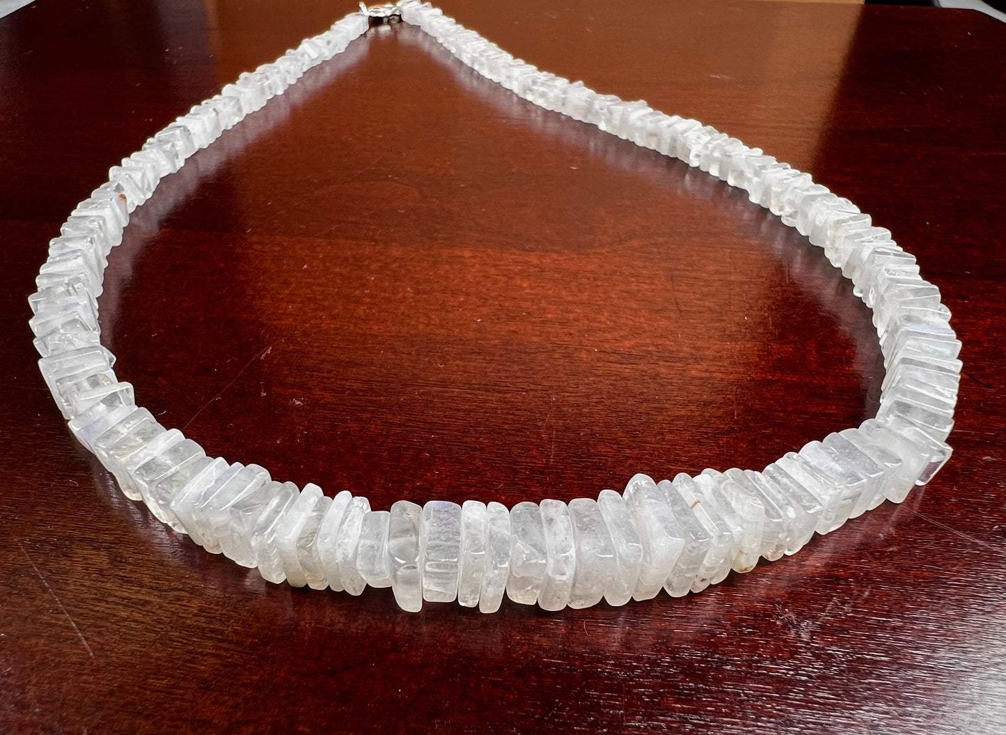 Natural Rainbow Moonstone square heishi 4-7.5mm graduated silver Necklace Healing, Energy, Gift