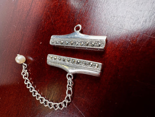 Vintage Marcasite 925 sterling silver multi strand 5 loop clasp, 30mm long bar with extensions clasp, jewelry making vintage Antique clasp