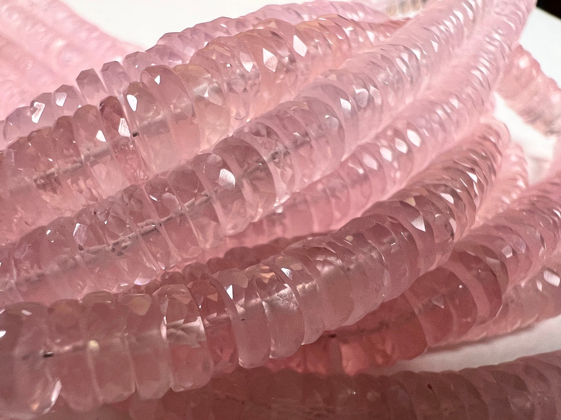 Madagascar Rose Quartz 5.5-7.5mm Faceted wheel Heishe tyre roundel , Jewelry Making natural rose quartz Beads 8" Strand.