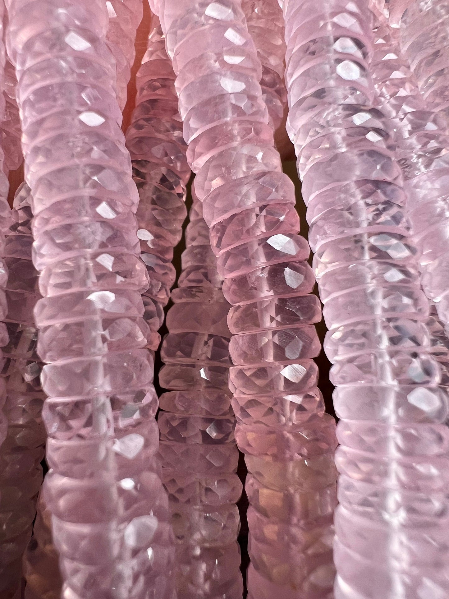 Madagascar Rose Quartz 5.5-7.5mm Faceted wheel Heishe tyre roundel , Jewelry Making natural rose quartz Beads 8" Strand.