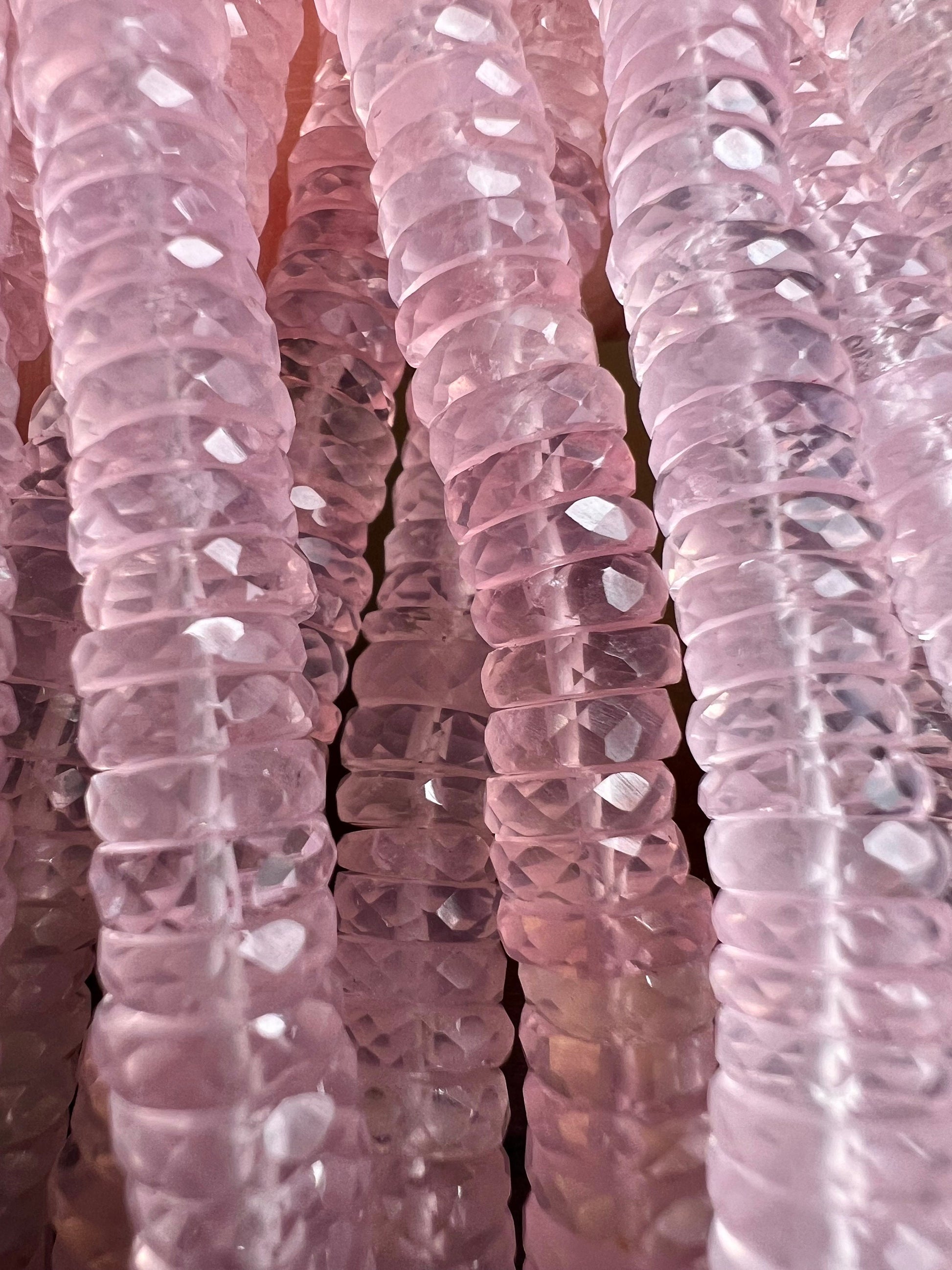 Madagascar Rose Quartz 5.5-7.5mm Faceted wheel Heishe tyre roundel , Jewelry Making natural rose quartz Beads 8" Strand.