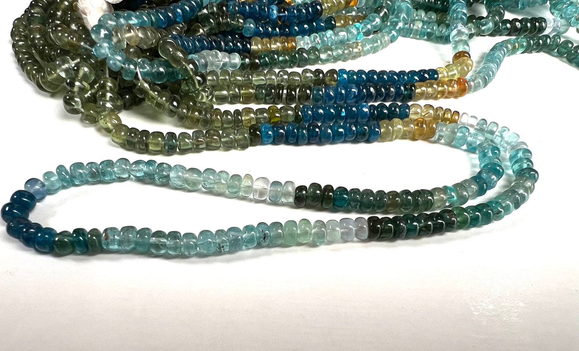 Natural Apatite blue green shaded 4.5-5mm smooth roundel beads for jewelry making roundel beads 8",16" strand