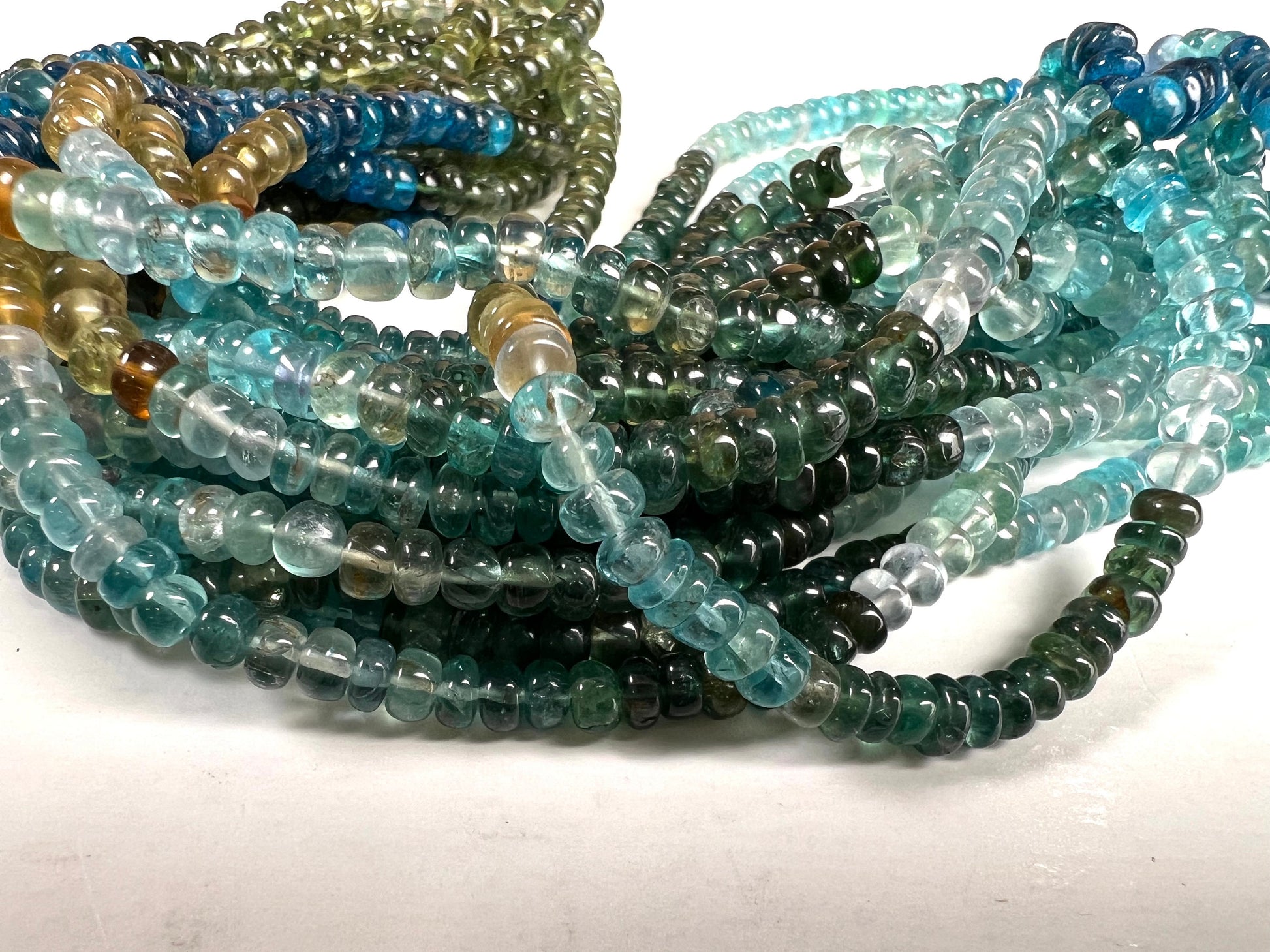 Natural Apatite blue green shaded 4.5-5mm smooth roundel beads for jewelry making roundel beads 8",16" strand