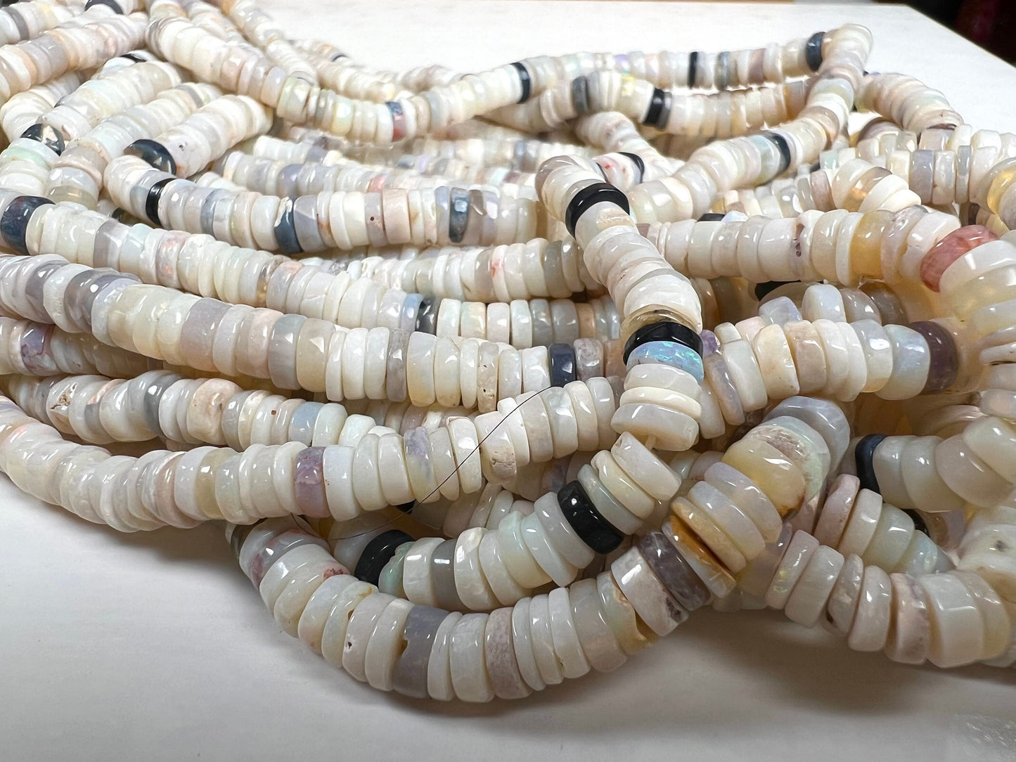 Natural Australian Opal 6-6.5mm Smooth heishi tyre Roundel Jewelry Making Gemstone Beads 7" , 14" Strand