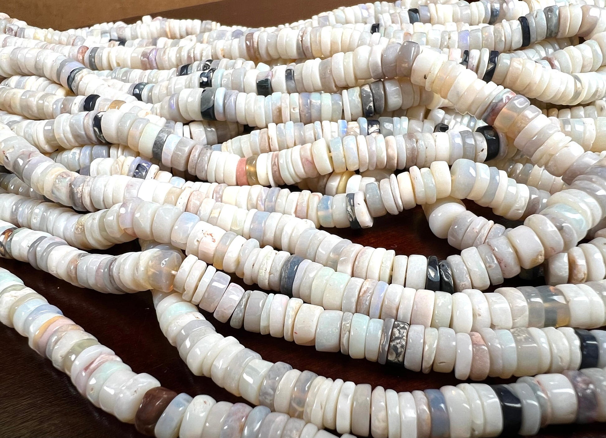 Natural Australian Opal 6-6.5mm Smooth heishi tyre Roundel Jewelry Making Gemstone Beads 7" , 14" Strand