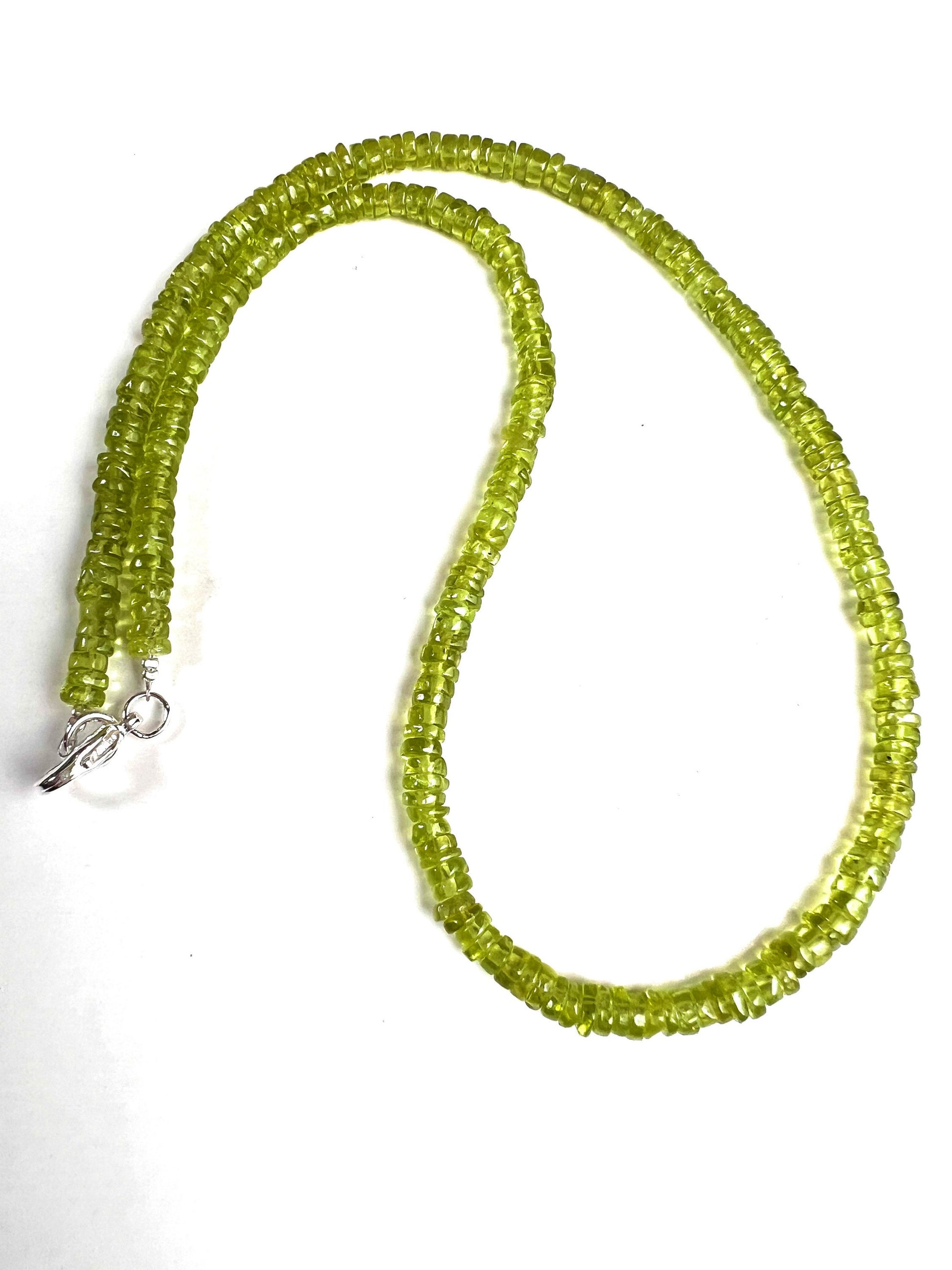 Peridot smooth heishi Necklace,natural peridot AAA quality raw heishi green chakra healing soothing gem August Birthstone Men and women gift