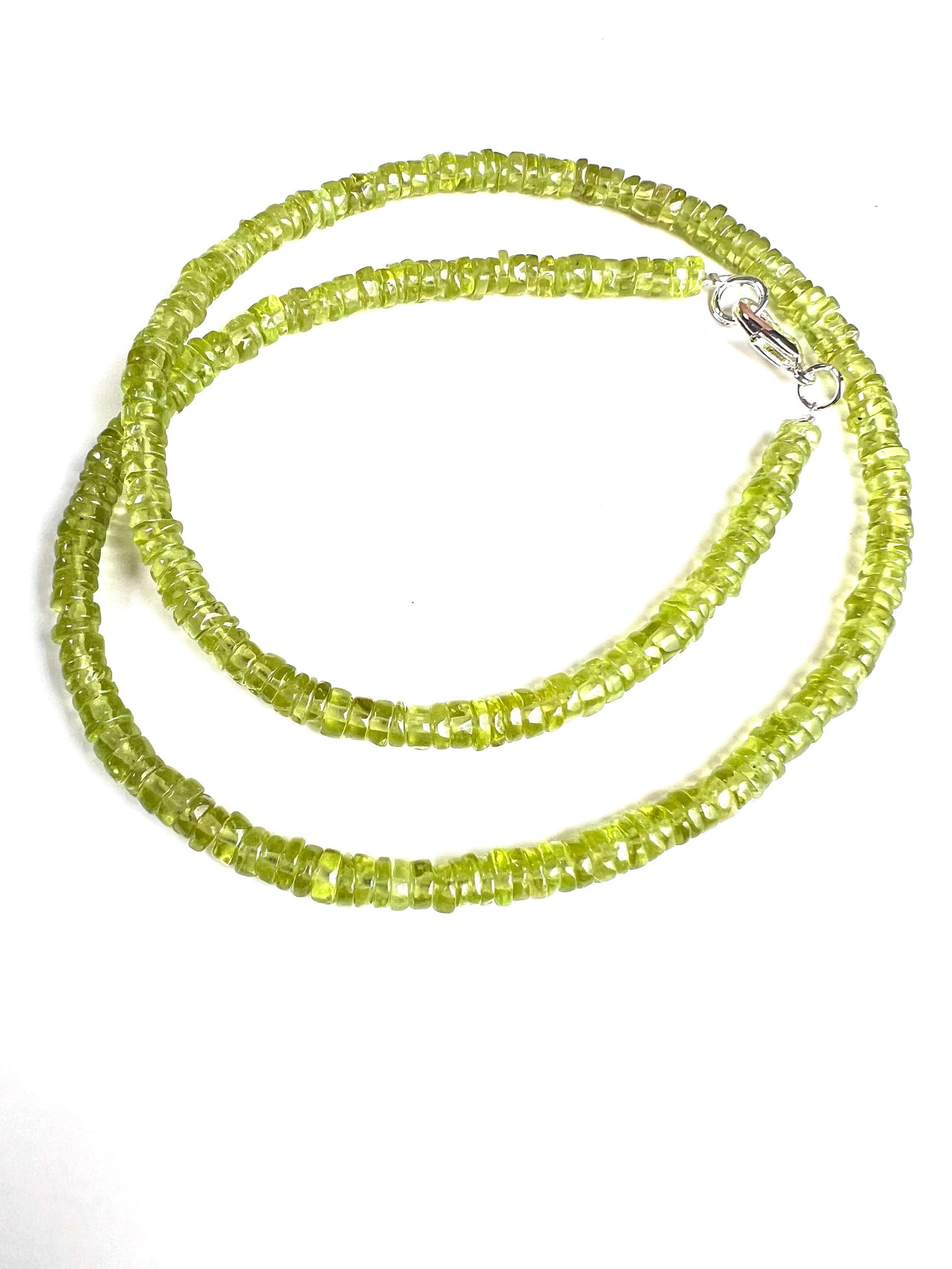 Peridot smooth heishi Necklace,natural peridot AAA quality raw heishi green chakra healing soothing gem August Birthstone Men and women gift