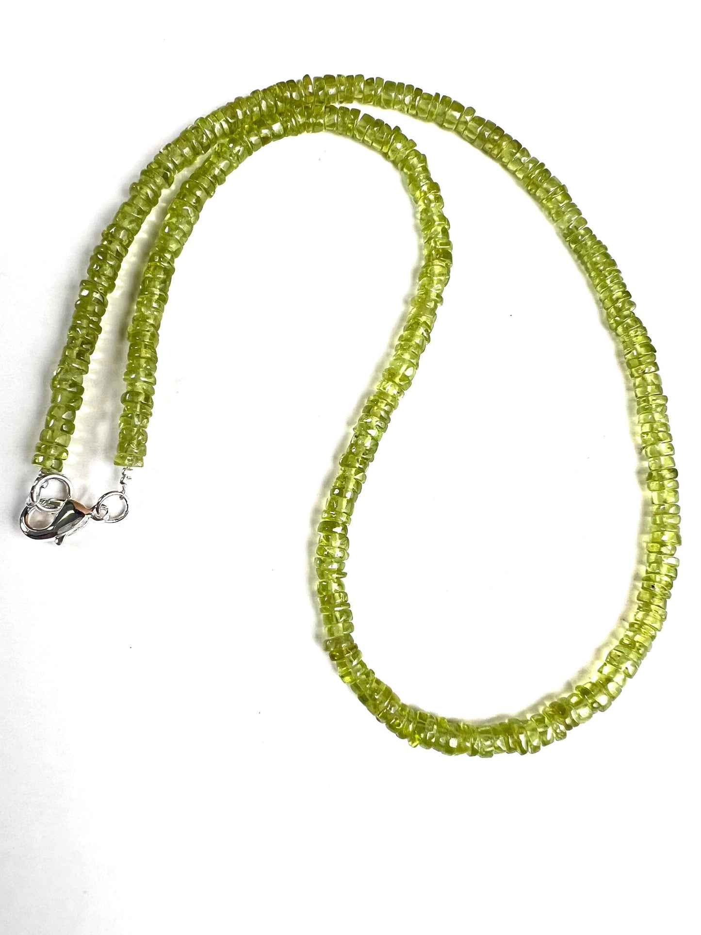 Peridot smooth heishi Necklace,natural peridot AAA quality raw heishi green chakra healing soothing gem August Birthstone Men and women gift