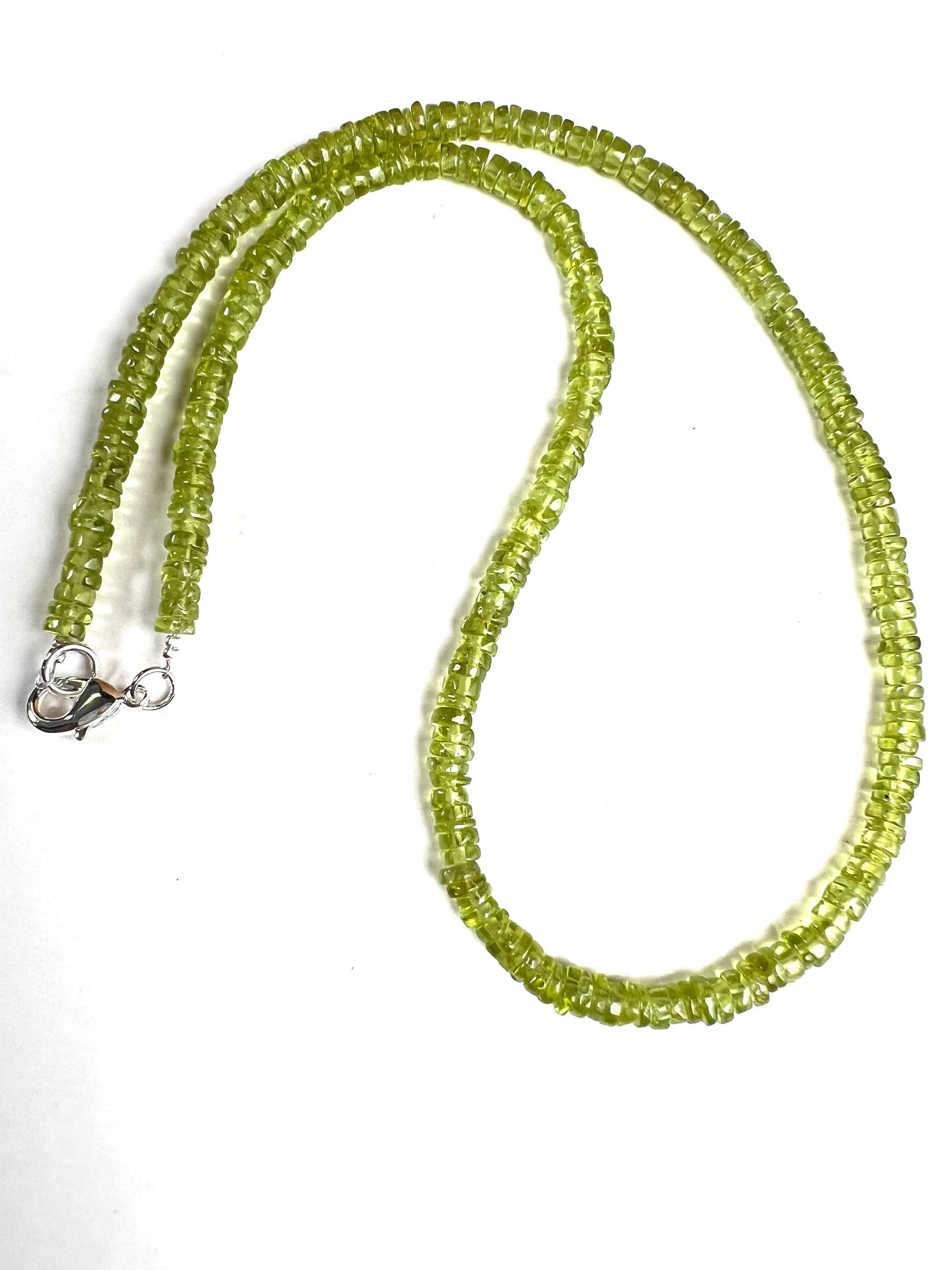 Peridot smooth heishi Necklace,natural peridot AAA quality raw heishi green chakra healing soothing gem August Birthstone Men and women gift