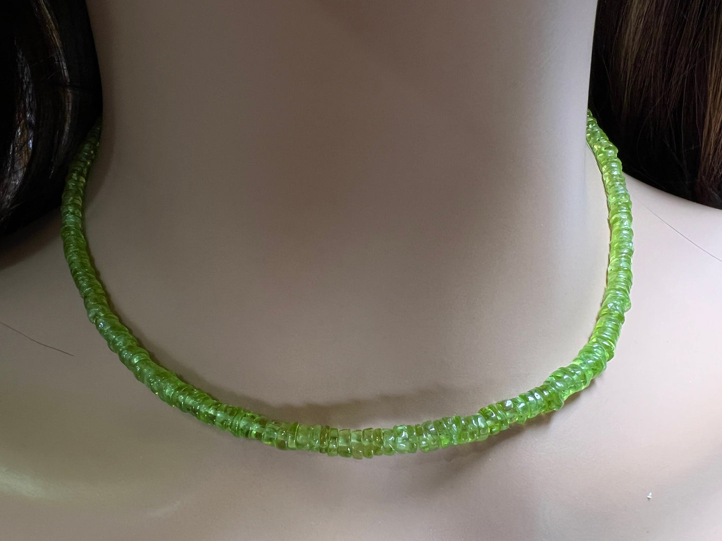 Peridot smooth heishi Necklace,natural peridot AAA quality raw heishi green chakra healing soothing gem August Birthstone Men and women gift