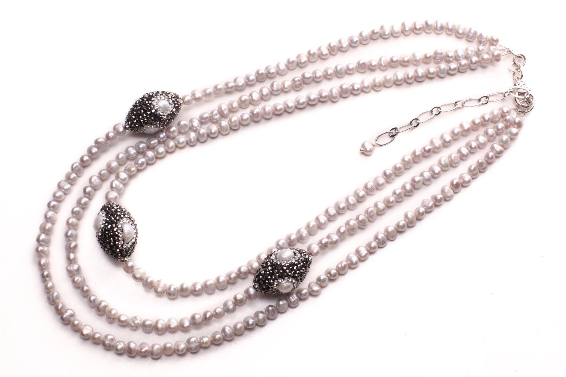 Natural Freshwater Pearl 3 Layer Bib Necklace freshwater crystal oval spacer 16x25mm Necklace