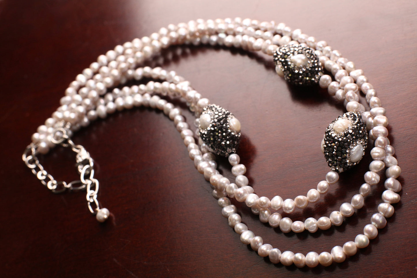 Natural Freshwater Pearl 3 Layer Bib Necklace freshwater crystal oval spacer 16x25mm Necklace