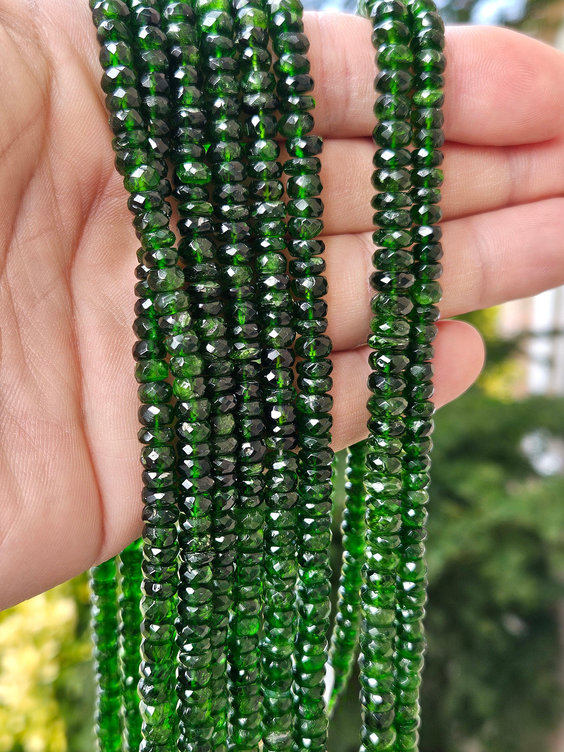 Natural Chrome Diopside 5-6.5mm Faceted Roundel Beads, AAA High Quality Rare beautiful Green Chrome diopside Beads. 6" ,12" strand