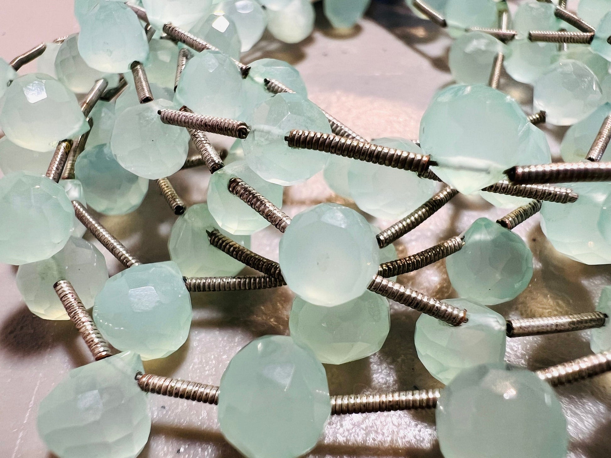 Chalcedony onion drop 6.5-7mm Faceted Jewelry Making Lime Green Gemstone 4pcs, 8 pcs