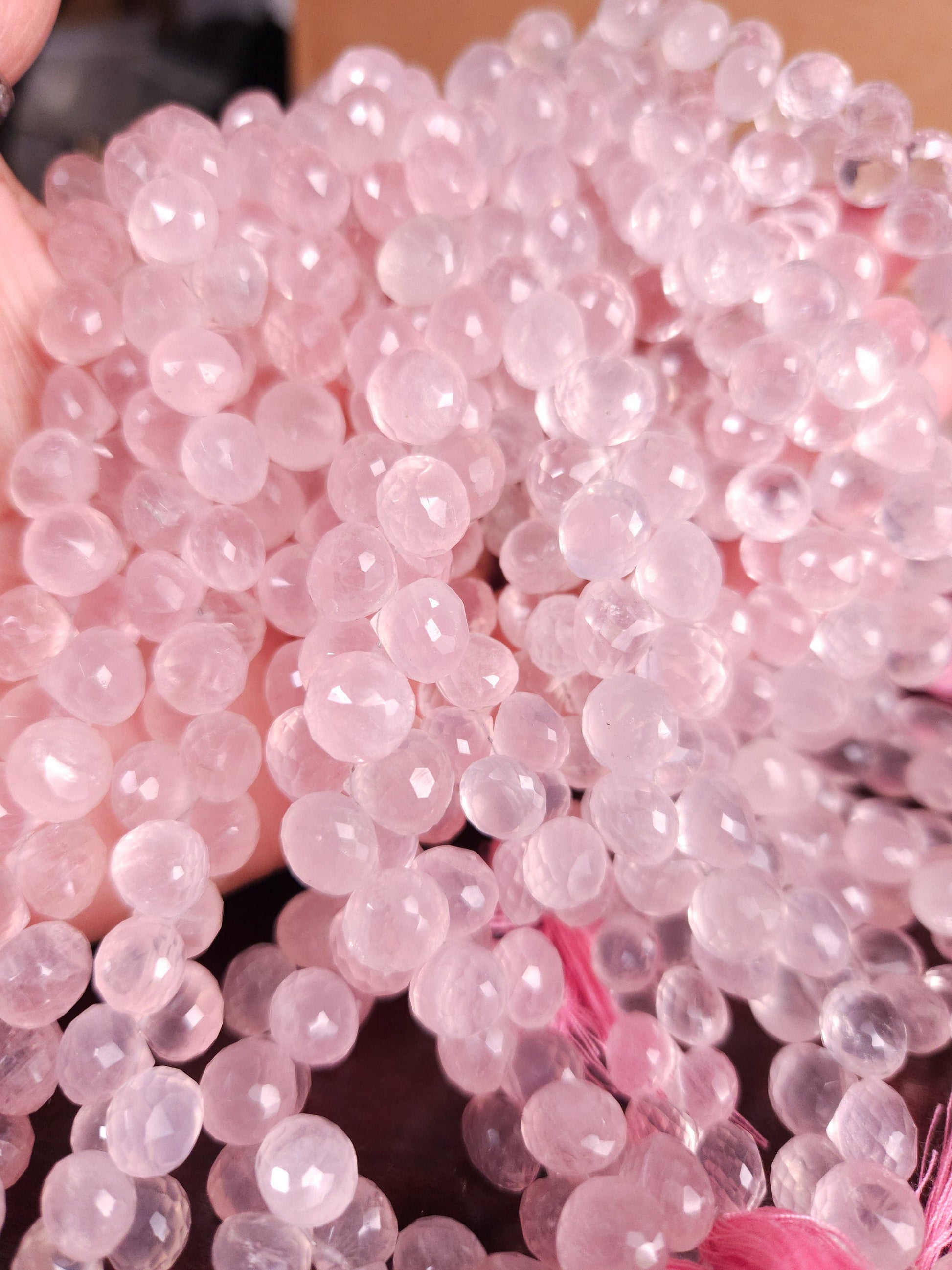 Madagascar Rose Quartz Onion drop, narural rose Quartz Faceted Onion 6-8mm Drop for Jewelry Making 4pcs, 10cs, 20 pcs