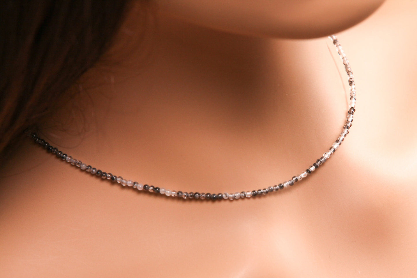 Natural Black Rutilated Quartz AAA High Quality Necklace 2mm smooth round beaded Choker Minimalist, Layering Necklace