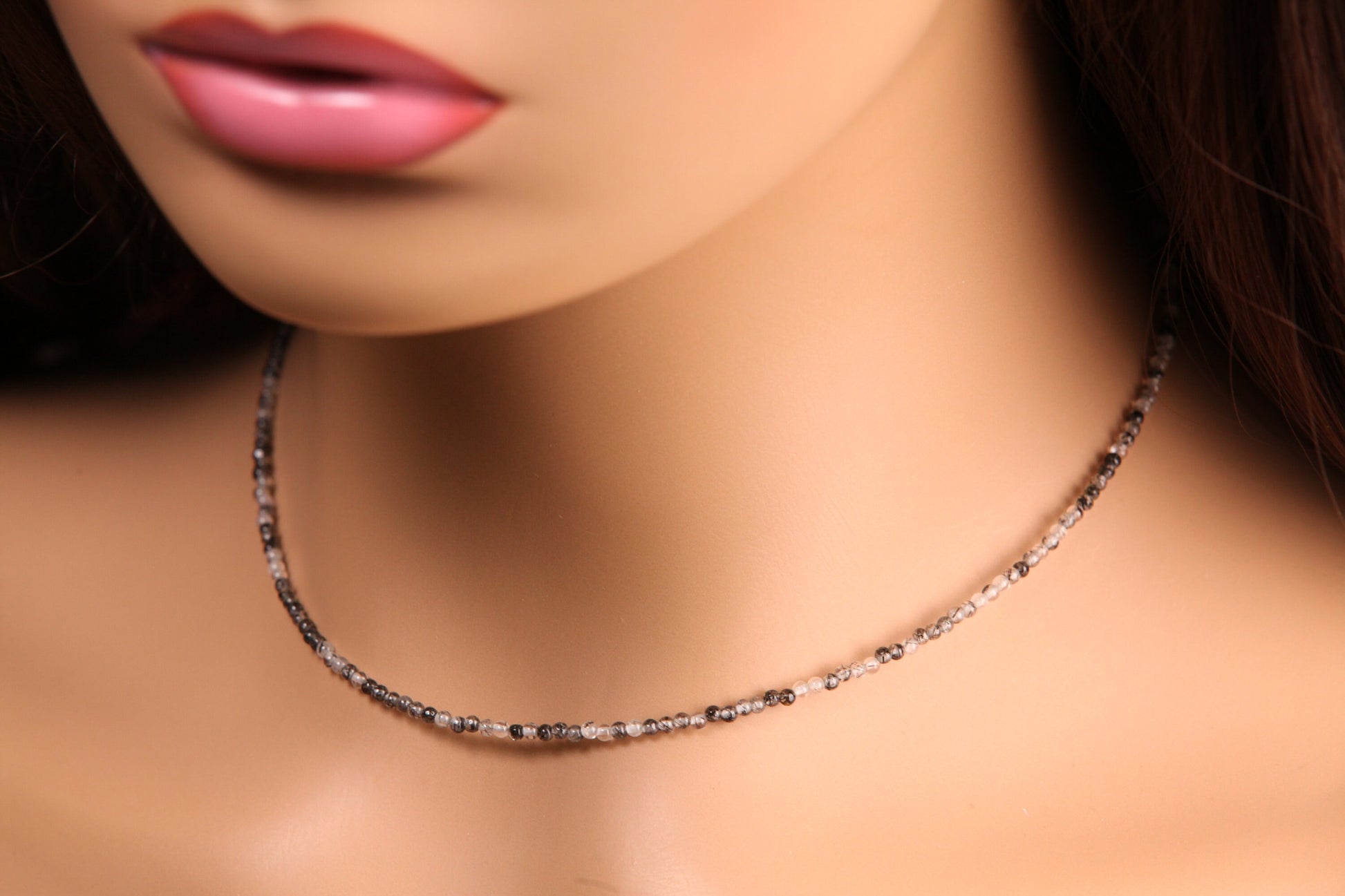 Natural Black Rutilated Quartz AAA High Quality Necklace 2mm smooth round beaded Choker Minimalist, Layering Necklace