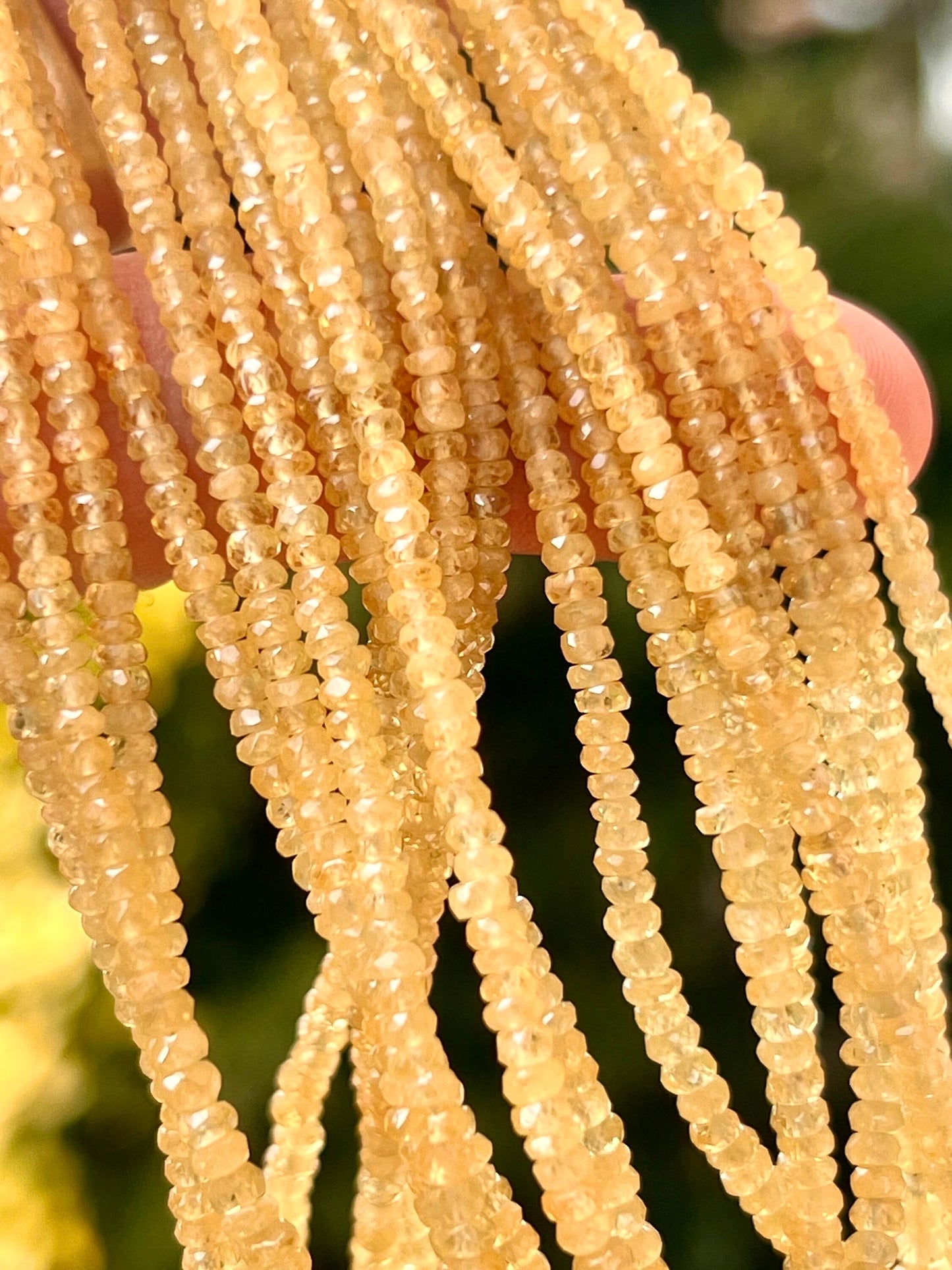 Natural yellow Sapphire Hand cut Faceted 2.5-3mm Rondelle precious Gemstone Beads 6”,12” Strand