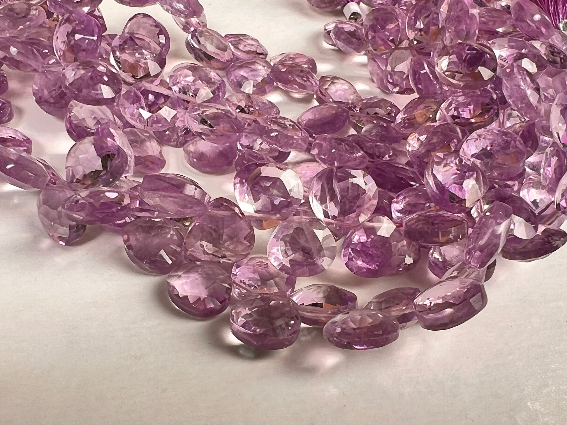 Natural Pink Amethyst Faceted heart drop 8.5-9mm icy lavender pink for Jewelry Making Gemstone Beads . 10, 20, 30 pcs