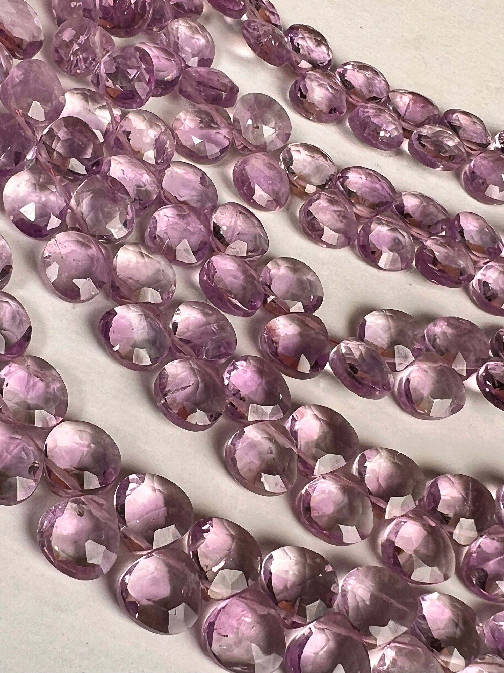 Natural Pink Amethyst Faceted heart drop 8.5-9mm icy lavender pink for Jewelry Making Gemstone Beads . 10, 20, 30 pcs