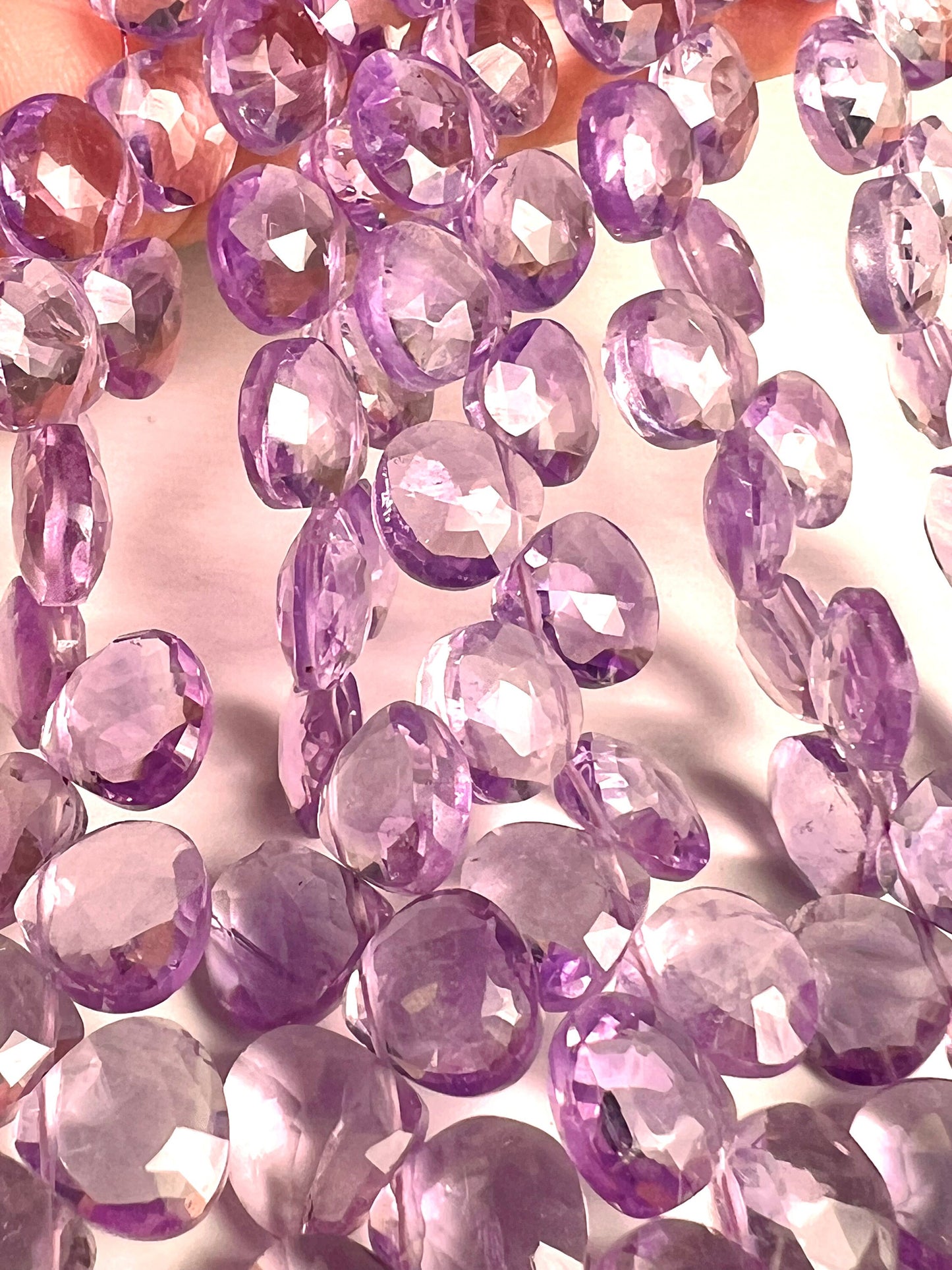 Natural Pink Amethyst Faceted heart drop 8.5-9mm icy lavender pink for Jewelry Making Gemstone Beads . 10, 20, 30 pcs