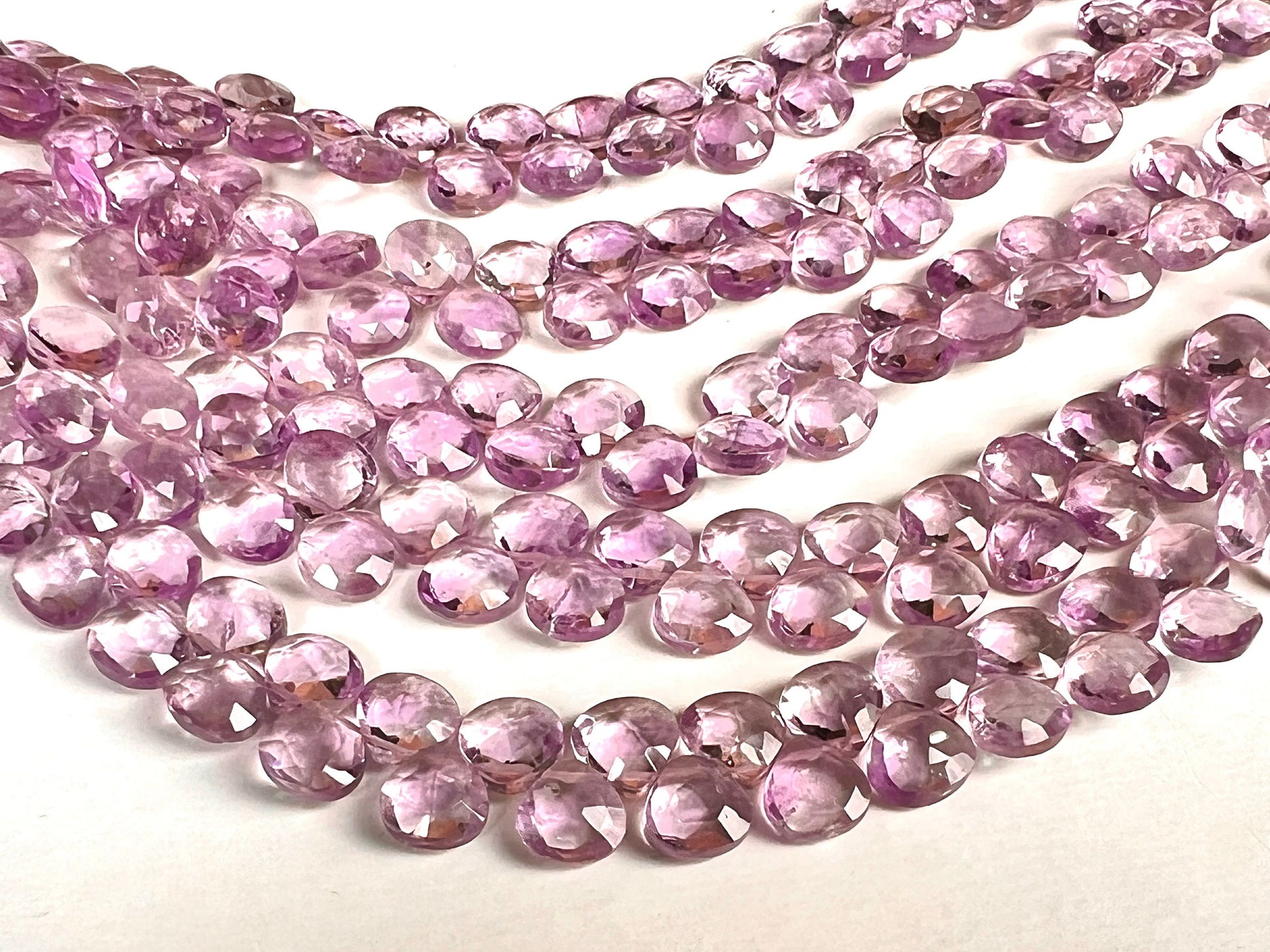 Natural Pink Amethyst Faceted heart drop 8.5-9mm icy lavender pink for Jewelry Making Gemstone Beads . 10, 20, 30 pcs