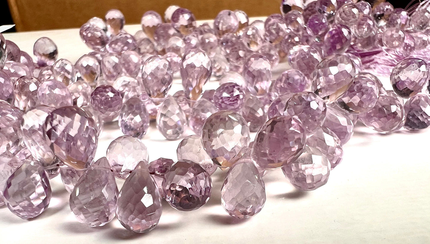 Natural Pink Amethyst Faceted tear drop 6.5x10-8.5x13.5-14mm icy lavender pink for Jewelry Making Gemstone Beads10, 20, 30 pcs