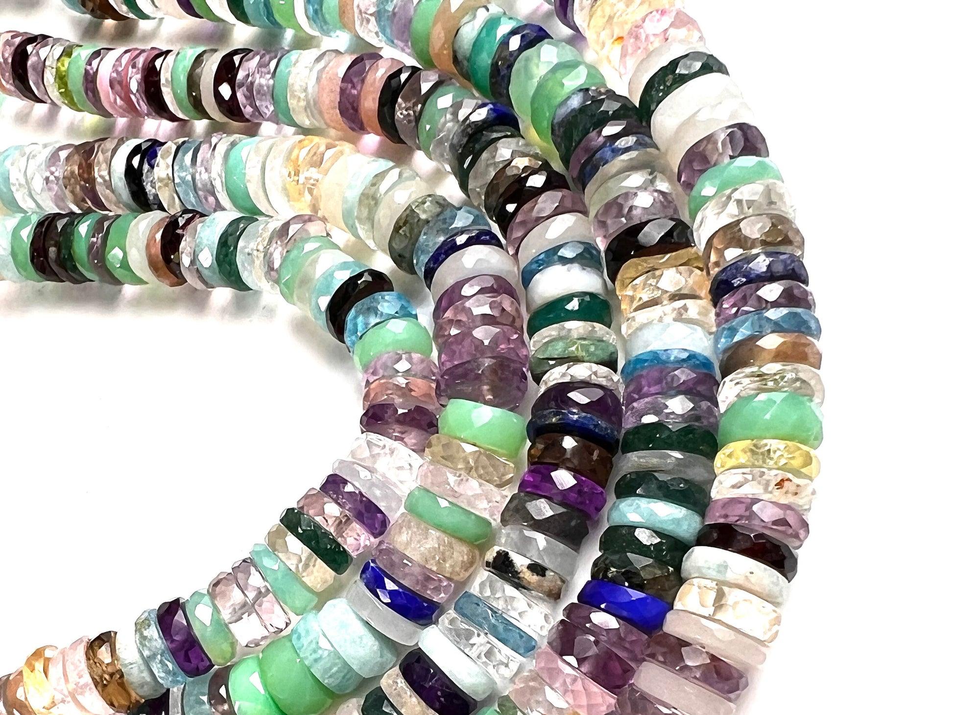 Multi Gemstone Disco Faceted heishi tyre wheel shape roundel. AAA High quality beautiful Natural gemstones jewelry making 4”,8” strand.