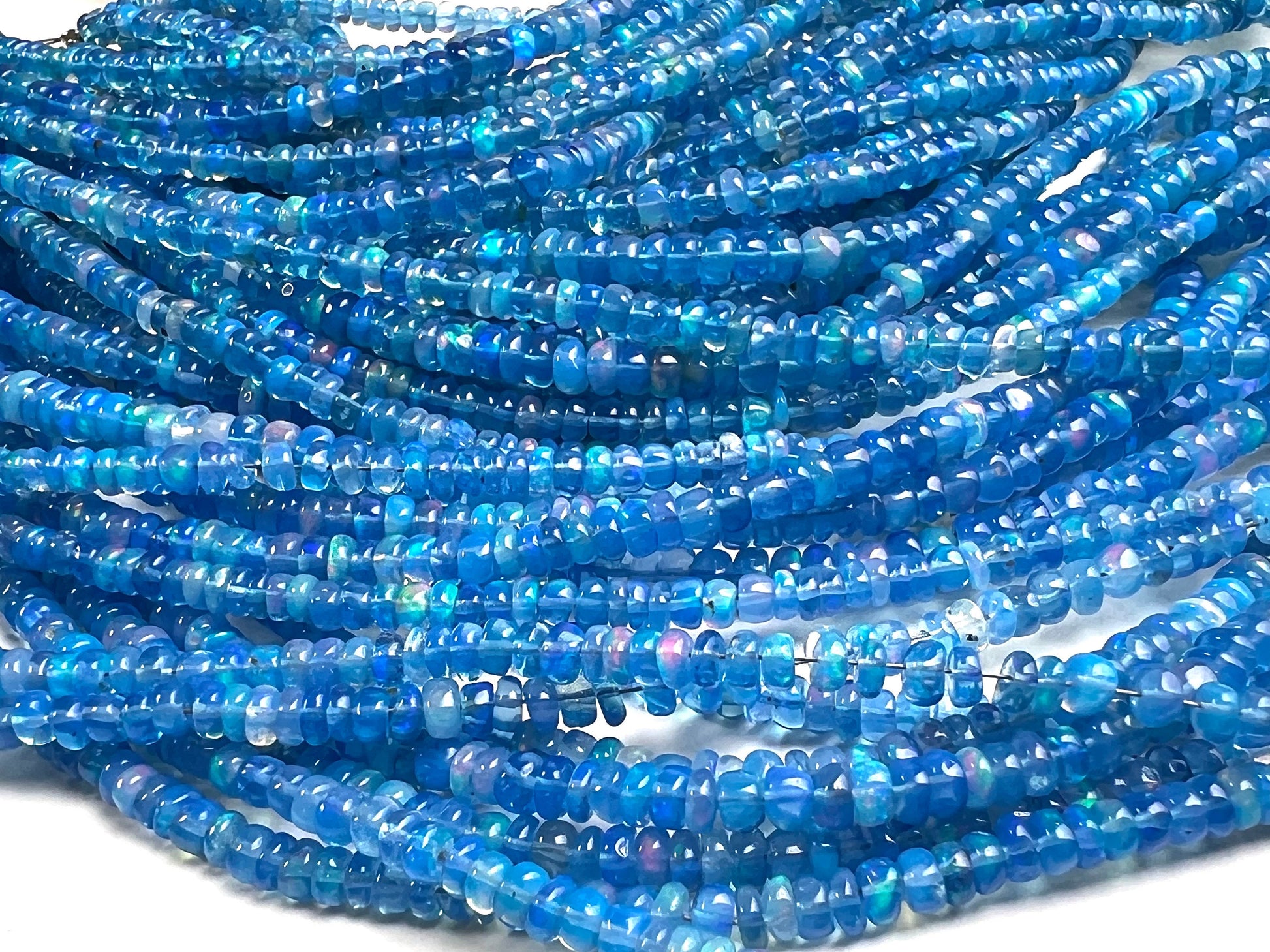 Ethiopian opal fire Opal Welo Opal sky blue 2-4mm smooth roundel,AAA quality fiery Opal for jewelry making beads 7",14" strand