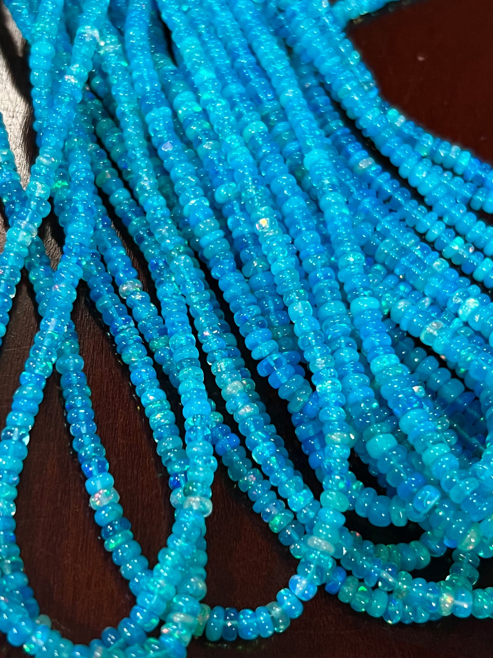 Ethiopian opal fire Opal Welo Opal Aqua blue 2-4mm smooth roundel,AAA quality fiery Opal for jewelry making beads 7",14" strand