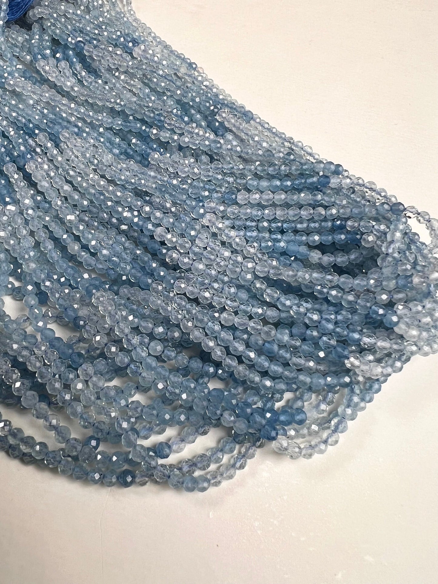 Aquamarine Faceted 3mm blue shaded Round micro cut AAA clear quality Jewelry Making natural Gemstone Beads 12.5" Strand.