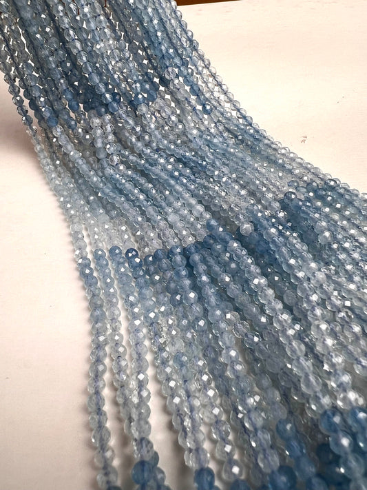 Aquamarine Faceted 3mm blue shaded Round micro cut AAA clear quality Jewelry Making natural Gemstone Beads 12.5" Strand.