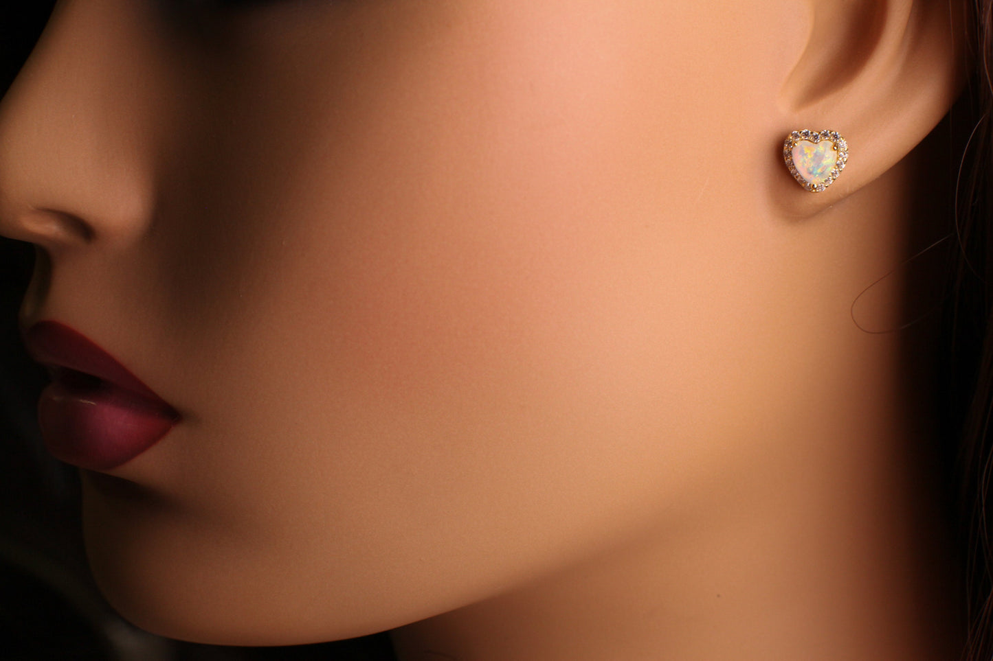 Genuine Ethiopian Fire Opal, Welo Opal, 8.5mm Heart Shape Stud Earrings in 925 Sterling Silver AAA Fiery Opal Elegant Dainty Earring gift