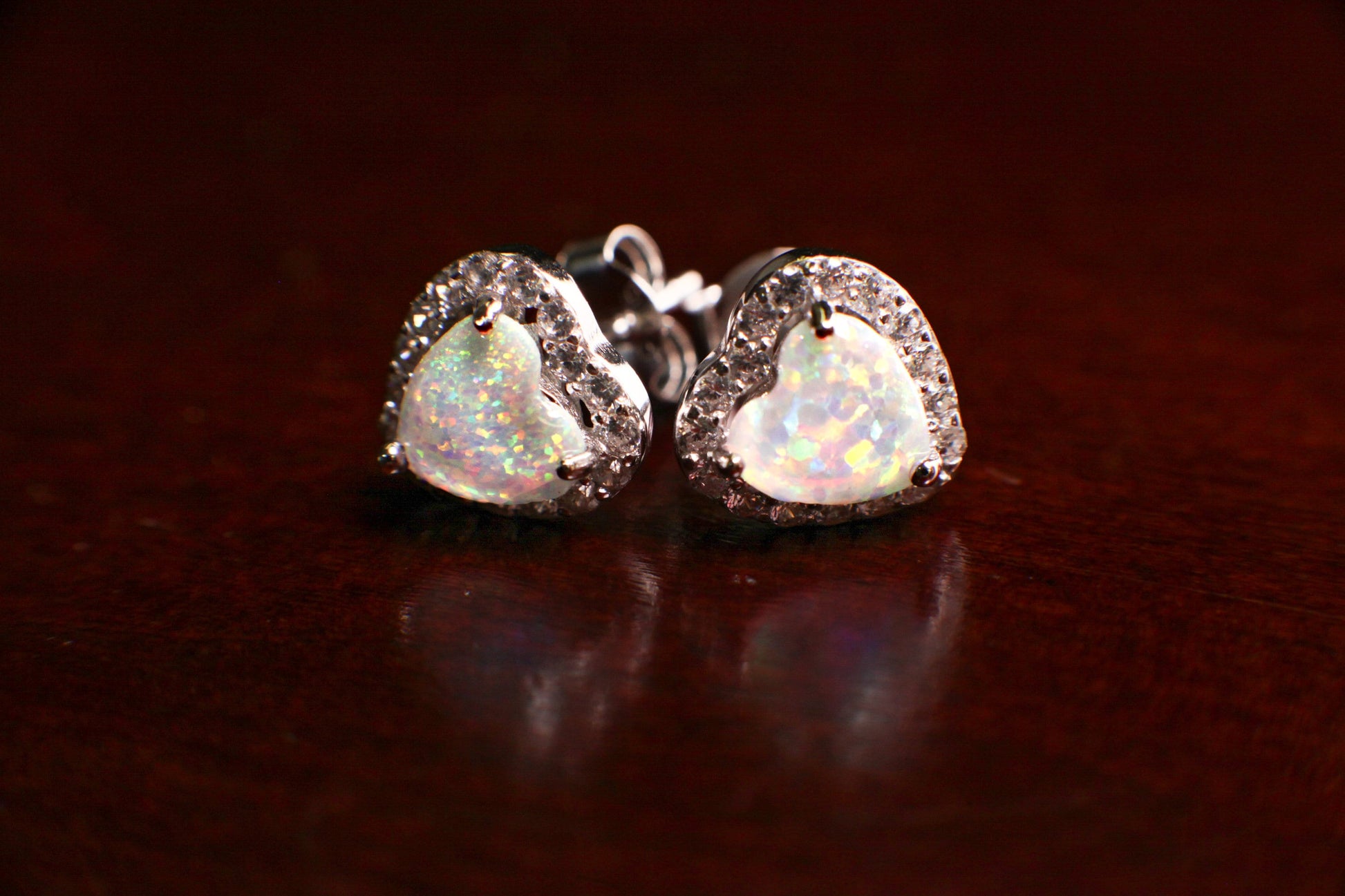 Ethiopian Fire Opal, Welo Opal, 8.5mm Heart Shape Stud Earrings in 925 Sterling Silver AAA Fiery Opal Elegant Dainty Earring valentines gift